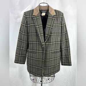 Vintage Bernard Holtzman plaid jacket with leather details size 4
